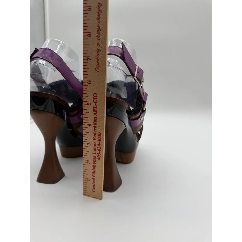Marni Brown Purple Leather Architectural Platform Sandals Sculptural Heel 6.5